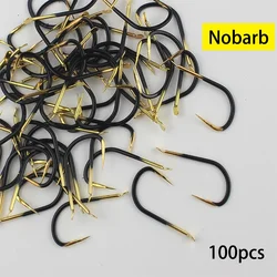 100 Uds anzuelo de pesca sin púas para equipo de pesca de carpa Material de pesca accesorios negro dorado nuevo Kanto para objetos grandes
