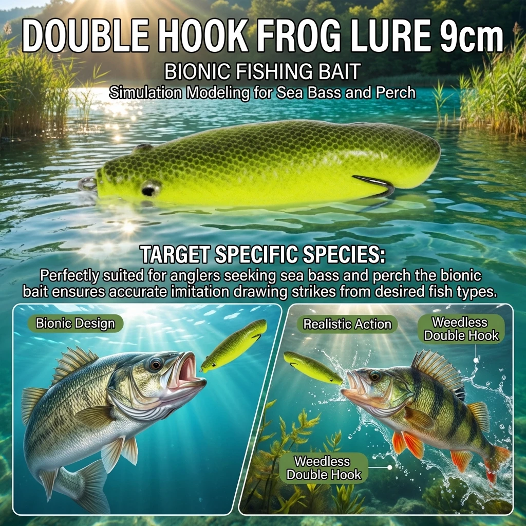 Señuelo de rana artificial con doble anzuelo para pesca de lubina - imagen 3