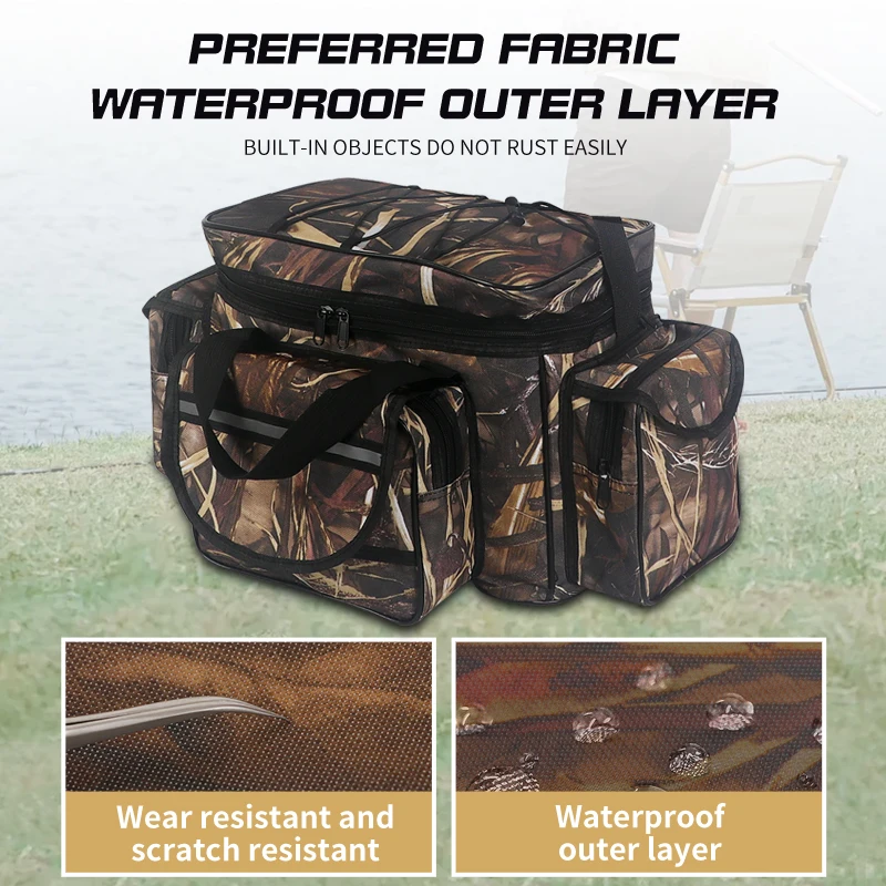 Bolsa de pesca impermeable de nailon, aparejos de pesca multiusos de gran capacidad, bolsos de hombro impermeables de dos capas para exteriores - imagen 5