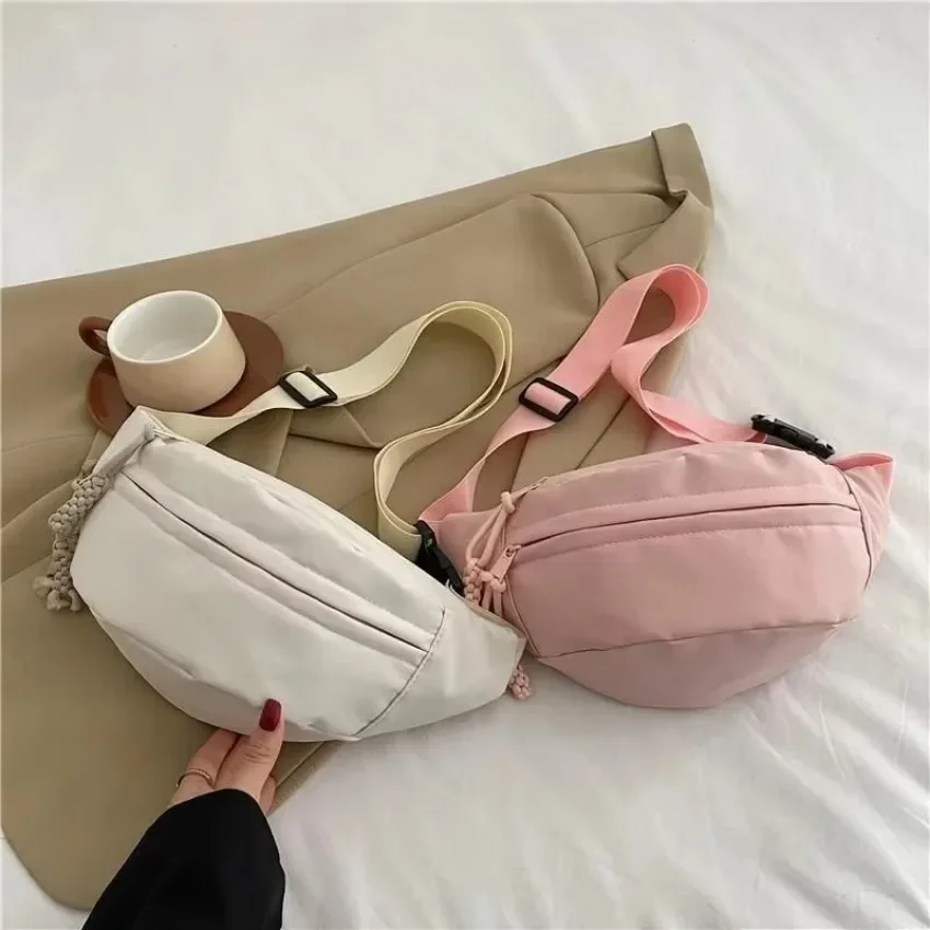 Bolso de pecho para mujer, bolso cruzado de lona, Color sólido, riñonera para mujer, bolso deportivo versátil de Color sólido, bolsas impermeables para senderismo