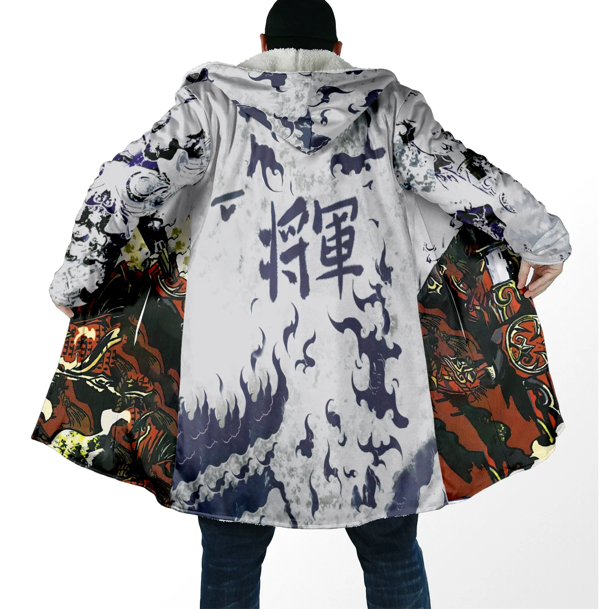 2025 moda de invierno capa de hombre Samurai Oni máscara tatuaje 3D impreso grueso polar con capucha capa Unisex Casual capa cálida DP85 - imagen 3