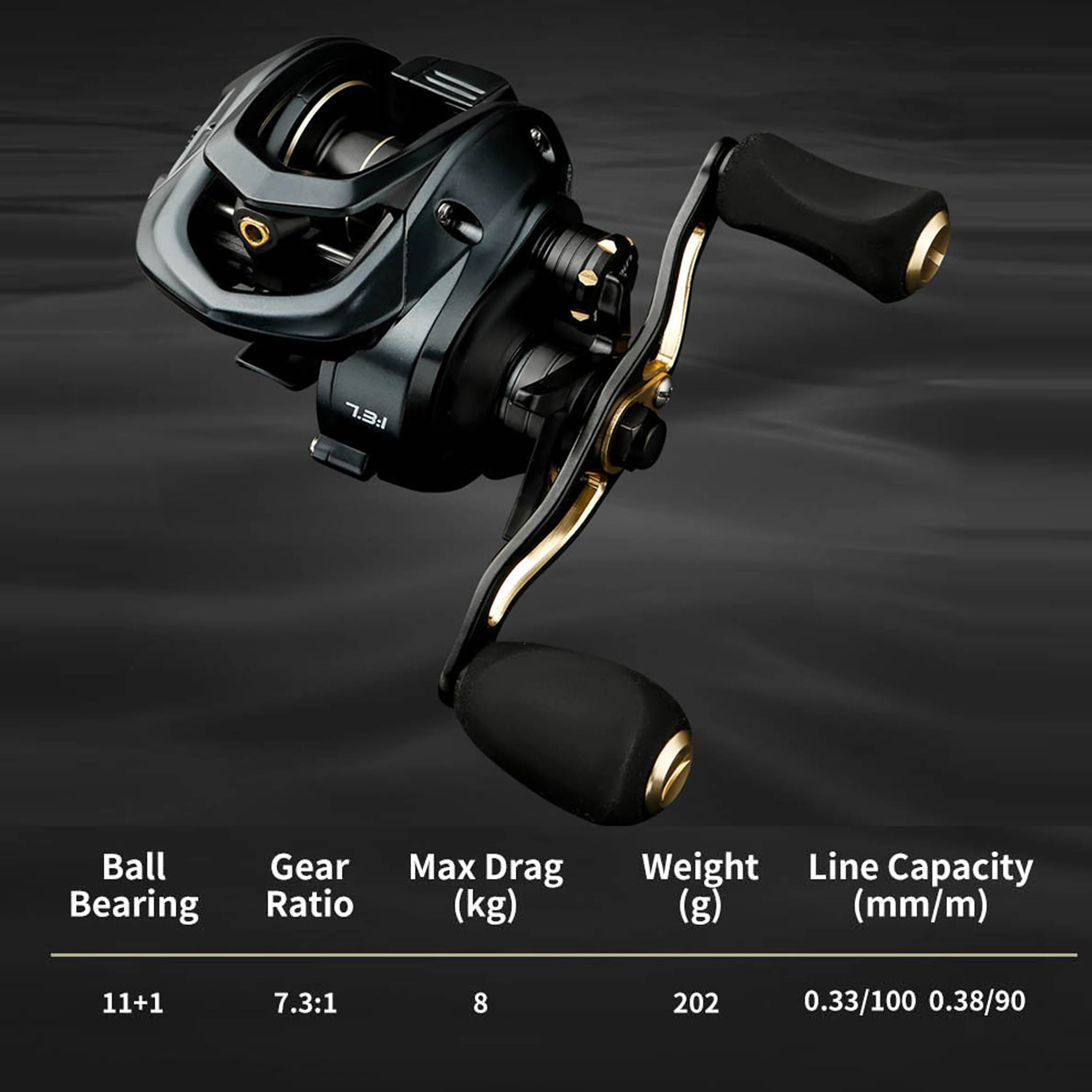 Carrete de Baitcasting de arrastre máximo, sistema de freno magnético, mango derecho, 8kg, 11 + 1BB, relación de engranaje 7,3: 1 - imagen 2