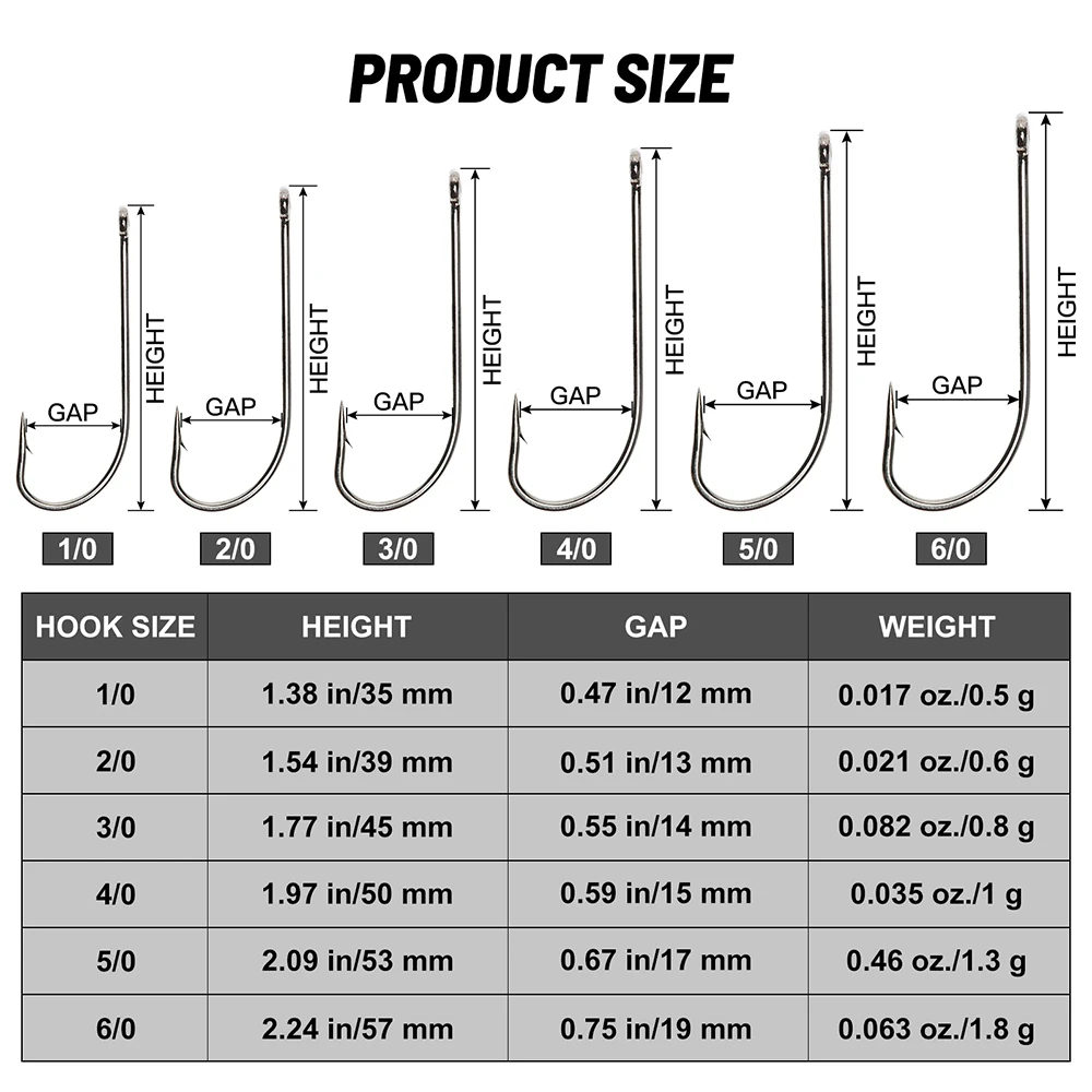 Goture-anzuelos de pesca de caña larga, anzuelos de acero con alto contenido de carbono, 1/0, 2/0, 3/0, 4/0, 5/0, 6/0, para pesca en mar, agua dulce, 50 Uds./lote - imagen 5