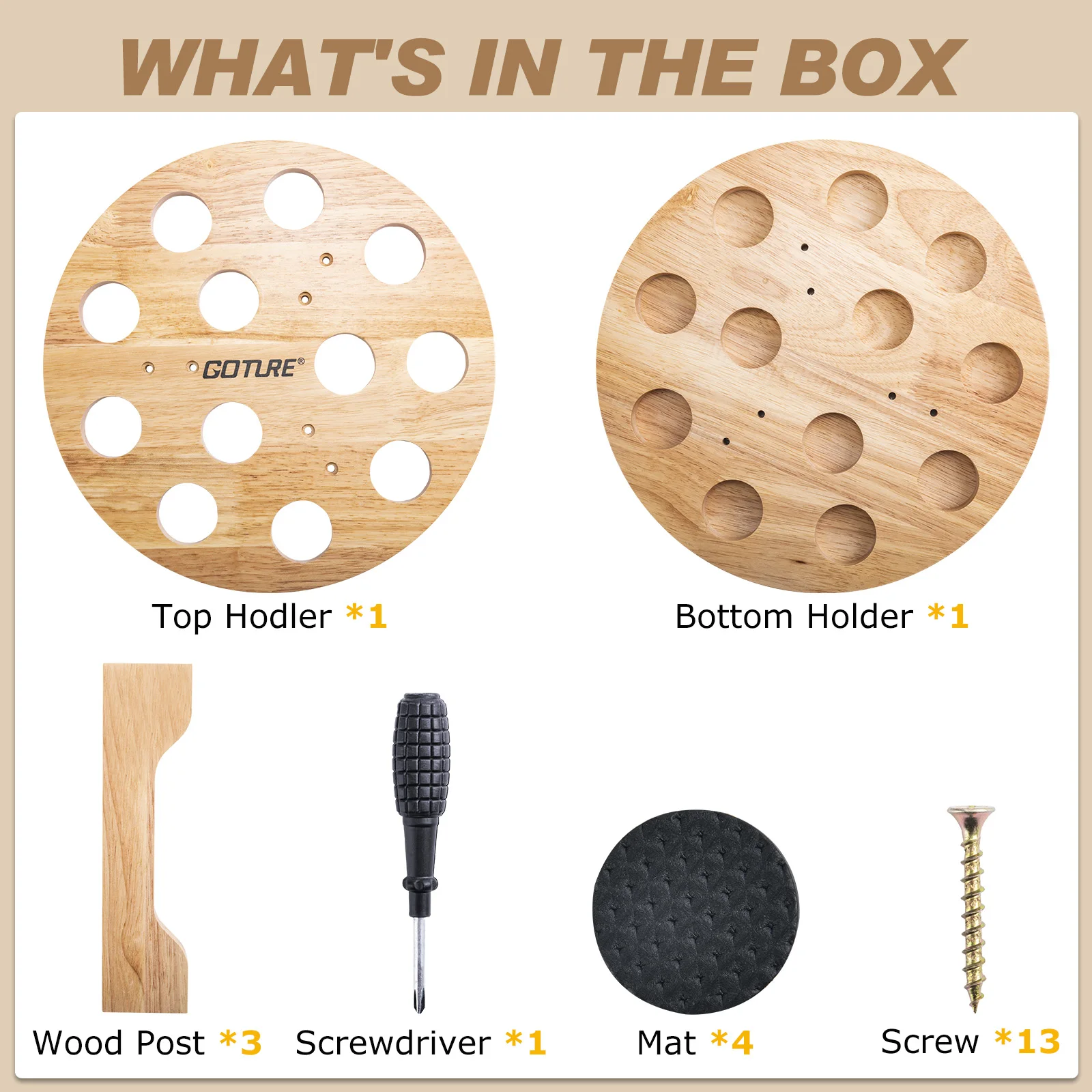 Goture-soporte Vertical para caña de pescar, madera de goma sólida dura, estante redondo para caña de pescar, soporte de suelo de almacenamiento, 12 ranuras - imagen 3