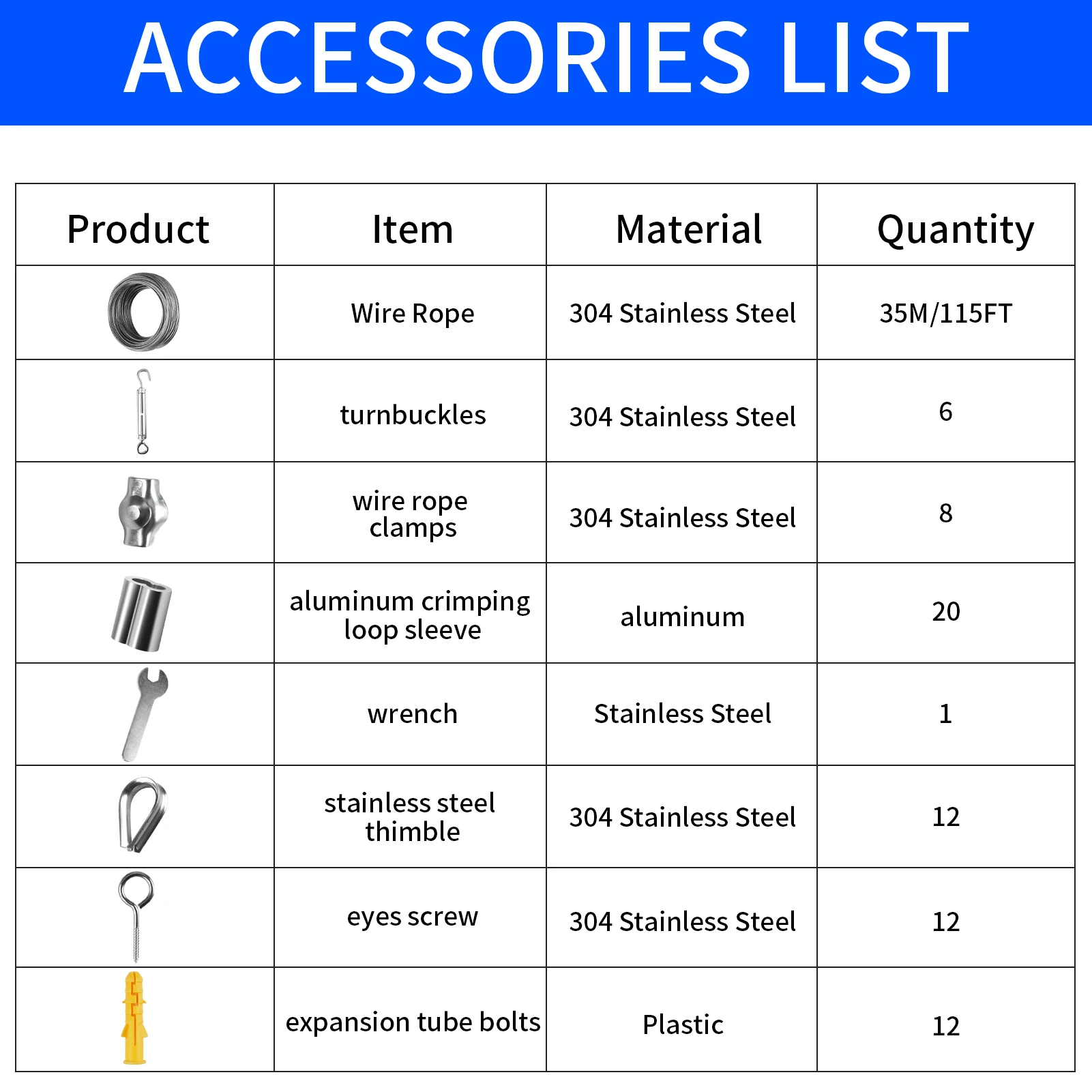 Kit de cuerda de alambre de acero inoxidable, Cable de cuerda de alambre para refugio, tensores M4, Kit de tensor de alambre recubierto de PVC, cuerdas para tienda de campaña y jardín - imagen 5