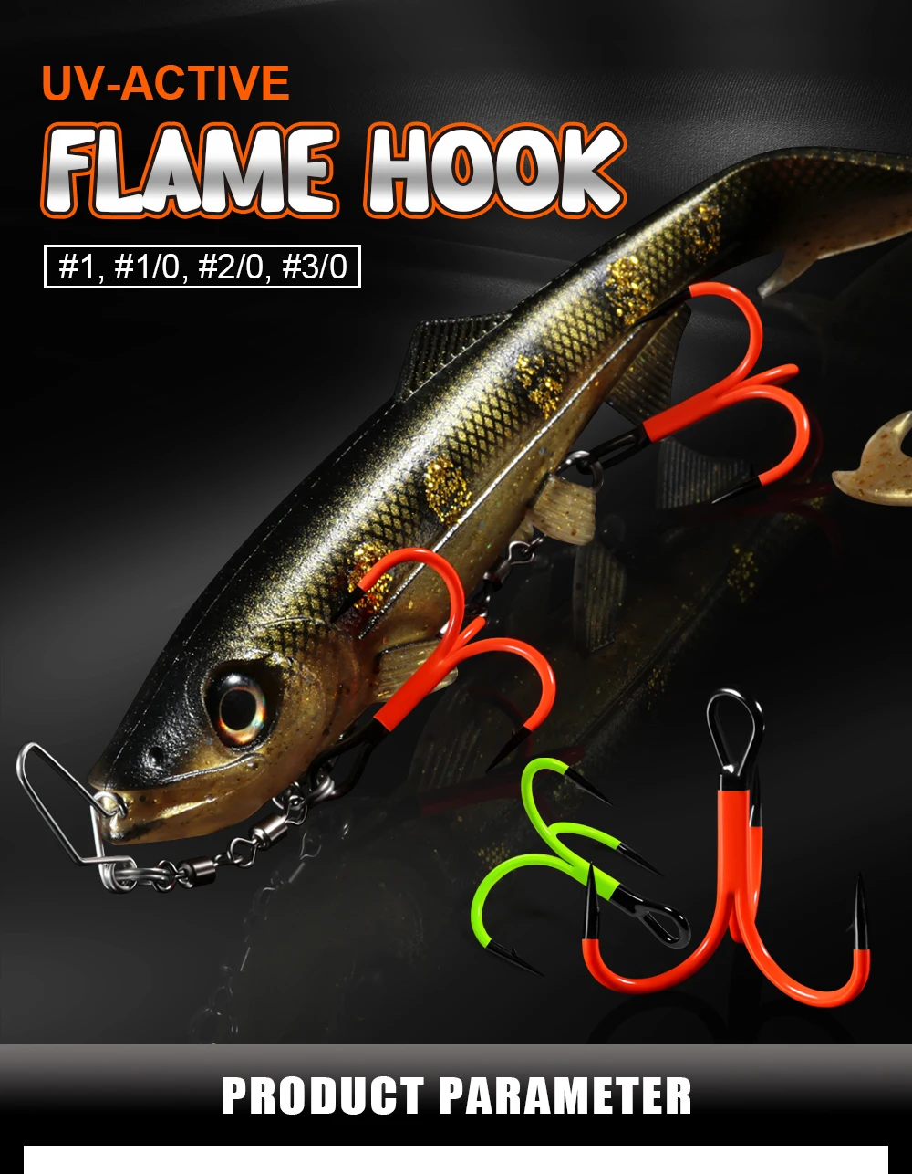 Anzuelo triple Spinpoler con recubrimiento UV naranja para pesca de lubina