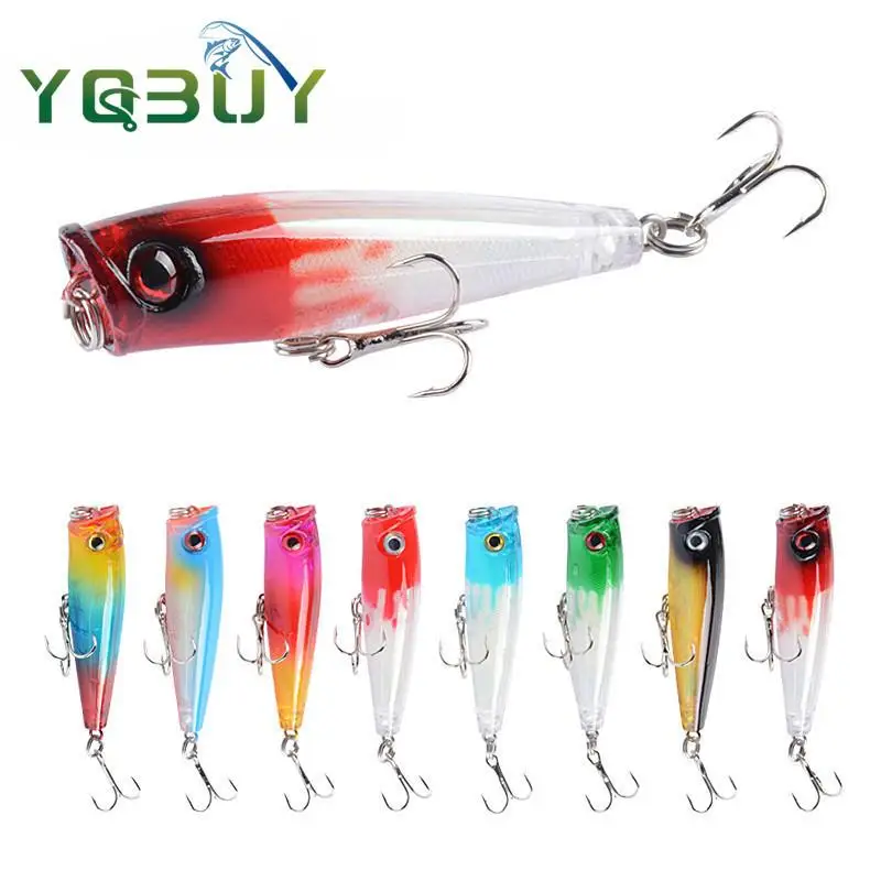 Pesca 6,5 cm/6,6g Popper señuelo Topwater lápiz lubina trucha cebo de pesca con ganchos agua salada trucha de agua dulce Walleye Blueback