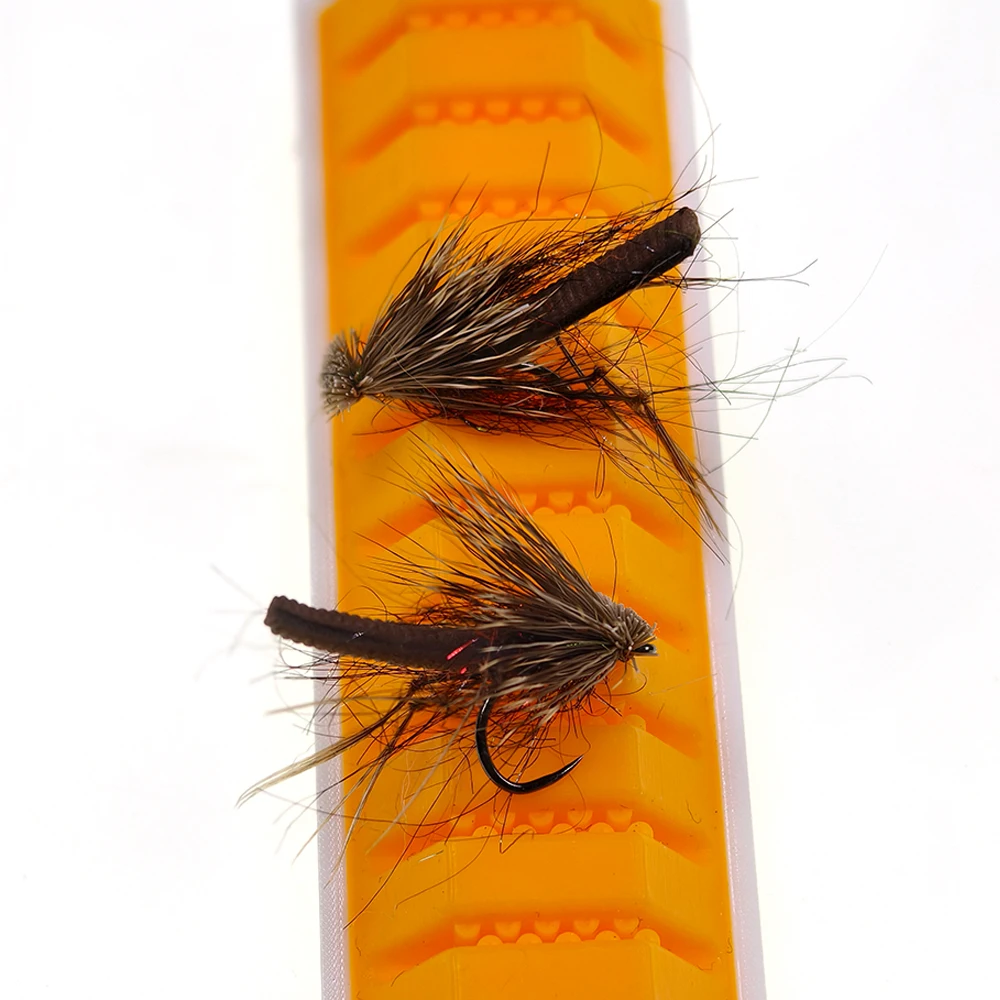 Wifreo 6 piezas # 12 # 14 # 16 espuma trasera marrón pelo de alce Caddis mosca sin púas pesca con mosca flotante moscas secas trucha Grayling señuelo cebo - imagen 5