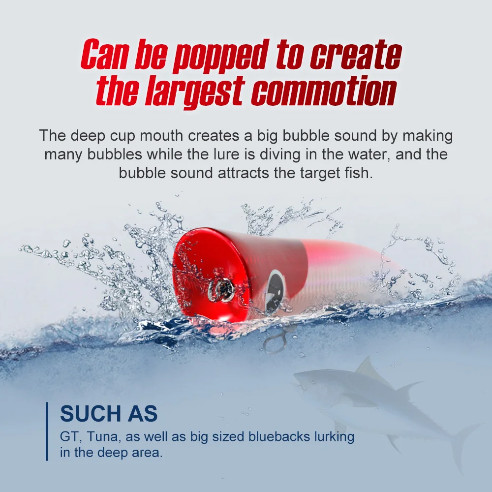 Noeby-Popper de madera artificial para pesca en agua salada, 18cm, 70-78g, copa profunda, superficie del océano, cebo duro, atún GT, gran juego - imagen 4