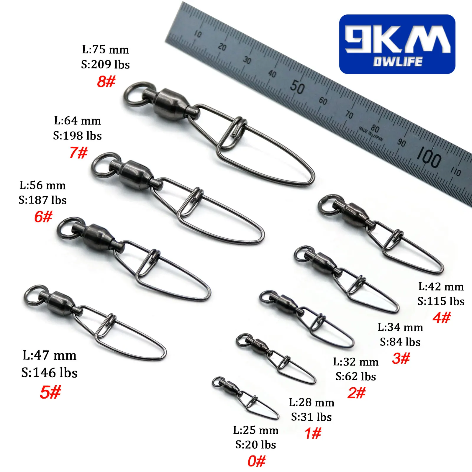 Giratorios de pesca de 20 ~ 100 Uds., conector de pesca giratorio con rodamiento de bolas, Clip de señuelo de acero inoxidable, accesorios de cierre cruzado # 0-8 - imagen 3