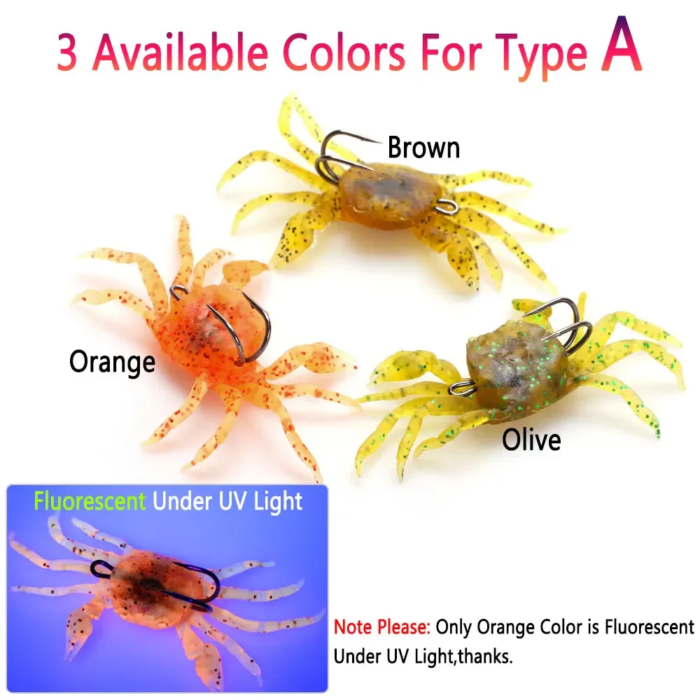 Bimoo 3PCS Soft 3D Simulation Crab Bait Artificial Soft Bait Crab Lure Bass Wrasse Cod Redfish Sea Fishing Duple Hook Tackle - imagen 4