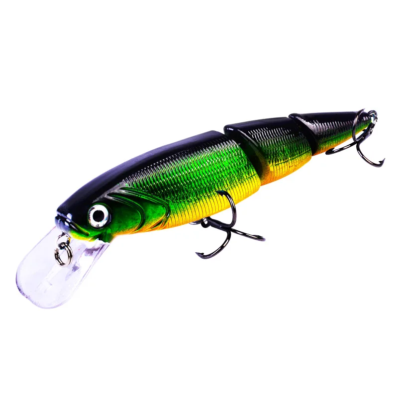 Un señuelo de pesca con un cuerpo verde y amarillo y un gancho