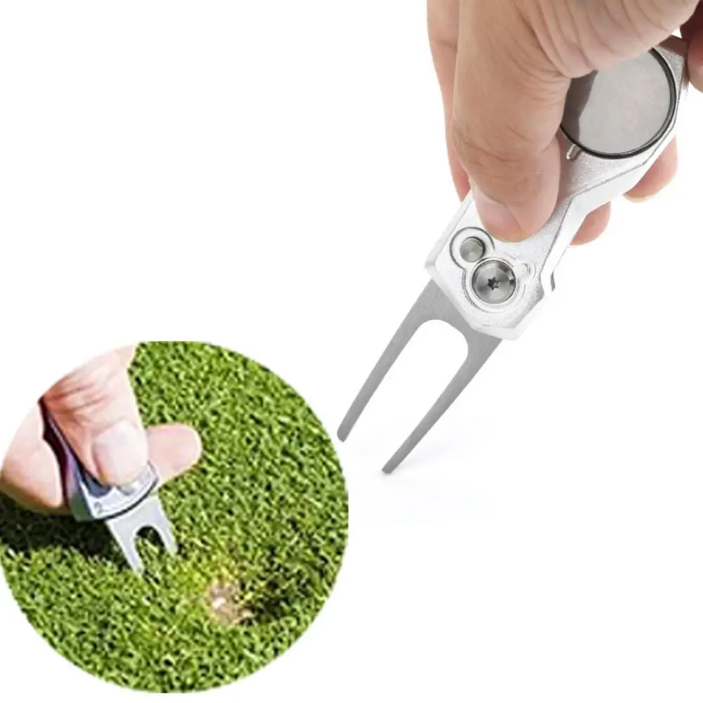 Herramienta de reparación de Divot de Golf con botón emergente, Mini herramientas de Divot de Golf, tenedor verde plegable, marcador de campo, marca duradera - imagen 4
