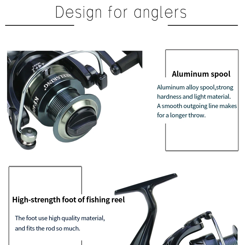 Carrete giratorio de pesca duradero, bobina de Metal para carpa mediana y grande, con rodamiento de bolas 14 + 1BB, KF3000-6000, adecuado para todas las aguas, 5,2: 1/4.9:1 - imagen 5