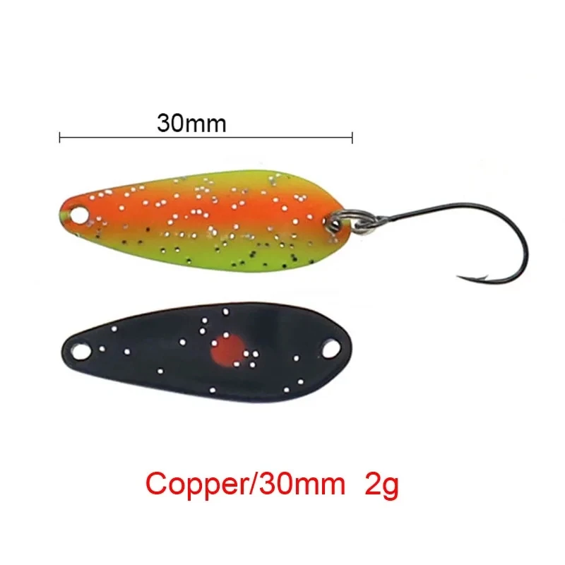 Cucharas de pesca de trucha, cebos de Jigging, 2g, 30mm, fundición de cobre, Spinner Artificial de Metal, cebos duros para trucha, peccha, perca, salmón - imagen 2