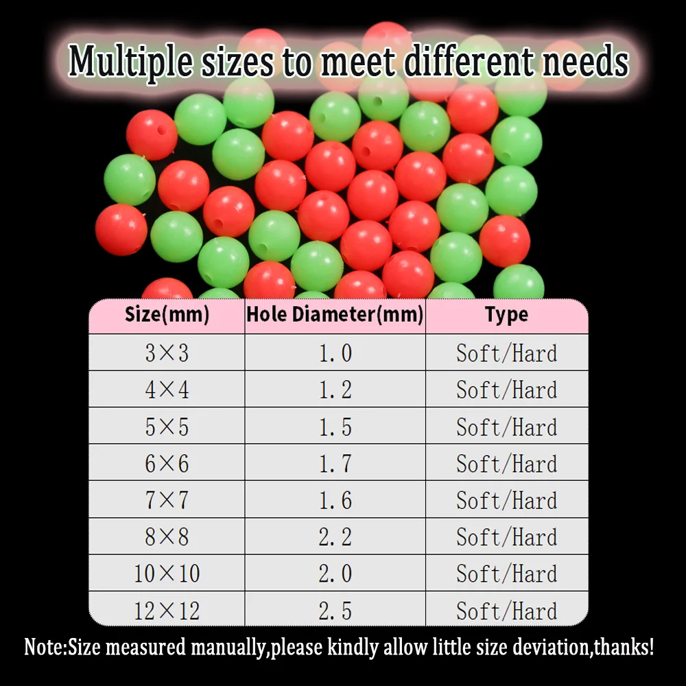 Cuentas de pesca suaves/duro, cuentas redondas de plástico que brillan, tapón de pesca redondo para señuelo de pesca en el mar, aparejos Sabiki, aparejos terminales de pesca - imagen 3