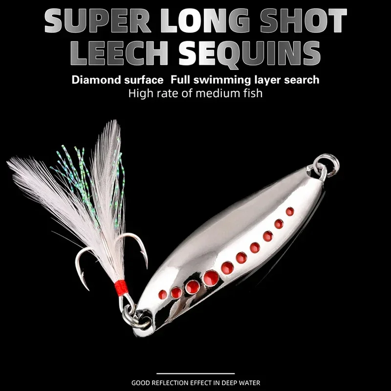 1 Uds 2,5g-30g Metal Vib sanguijuela Spinners cuchara señuelos cebo Artificial con gancho de pluma aparejos de pesca nocturna para lubina Pike perca - imagen 5