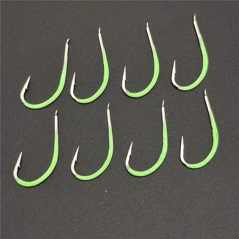 Anzuelo de Pesca luminoso con púas de acero al carbono, accesorios de Pesca noctilucentes, forma anular inoxidable, 9 #-18 #, 10 unids/lote por caja - imagen 3