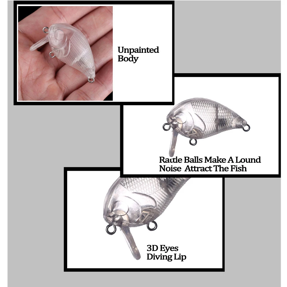Chan'sHuang-Señuelos de Pesca en blanco, 30 piezas, Crankbait sin pintar, 45mm, 6,1g, Mini cebo flotante, Wobblers, hecho a mano - imagen 4
