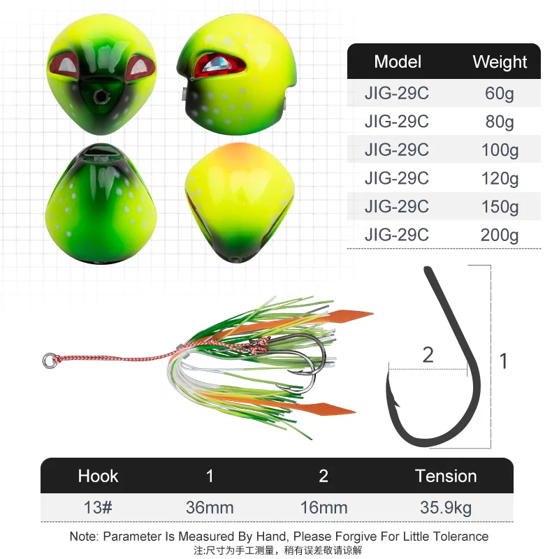 TEASER J29 60g 80g 100g 120g 150g 200g Inchiku señuelo de plantilla de Metal cabeza de plantilla de agua salada cebo de pesca falda de goma luminosa señuelo de Jigging - imagen 3
