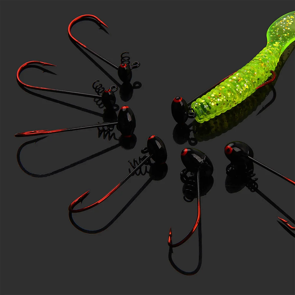 9 Uds. Cabezas de anzuelo de pesca, anzuelos, cabezales de anzuelo de lubina de fútbol con bloqueo de tornillo, señuelos de pesca de gusano, plantillas para lubina, trucha, agua salada y agua dulce - imagen 5