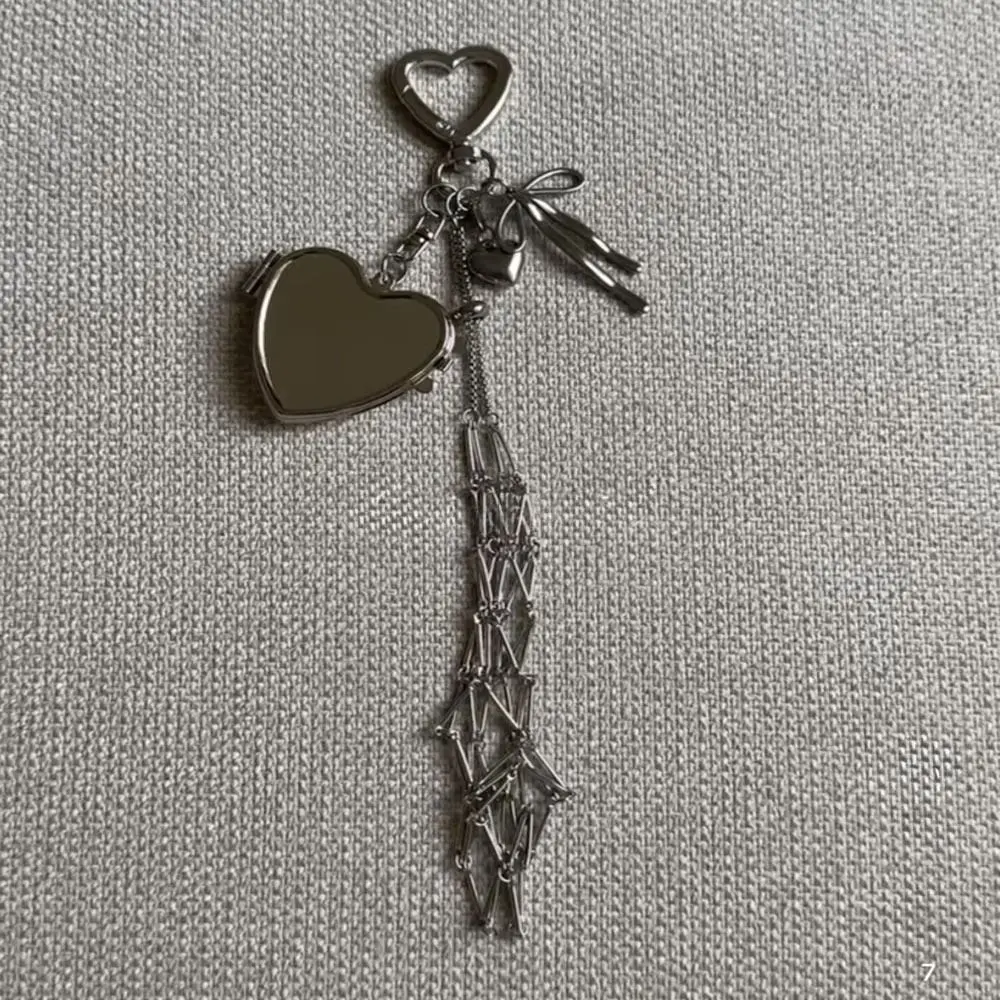 Bolso de lápiz labial de bolsillo de red de Metal de acero inoxidable, llavero, accesorios para bolso, bolso de bálsamo labial de Color plateado, llavero Y2K - imagen 3