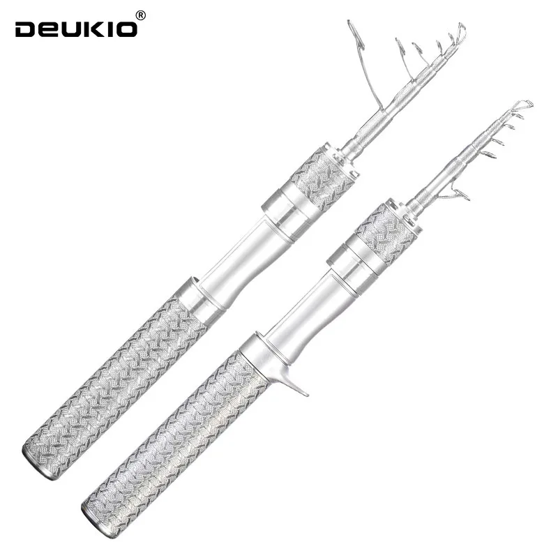 Caña de pescar corta portátil DEUKIO, caña de pescar telescópica ligera, caña de pescar con señuelo de fibra de carbono, caña de fundición giratoria