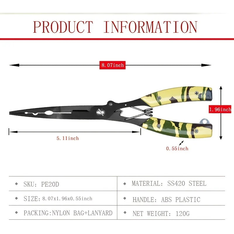 Juego de alicates de pesca portátiles de primera calidad, tijeras de línea multifuncionales duraderas de acero inoxidable y removedor de anzuelos para acampar al aire libre - imagen 2