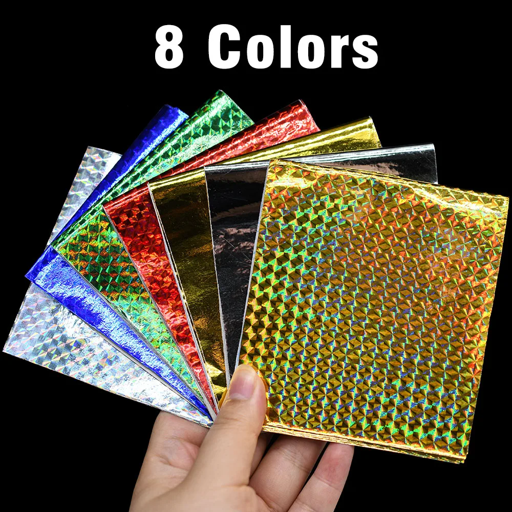 8Pcs/Pack Holographic Adhesive Sticker Crafts DIY Film Flash Lure Tape for Fishing Lure Making Metal Baits - imagen 3