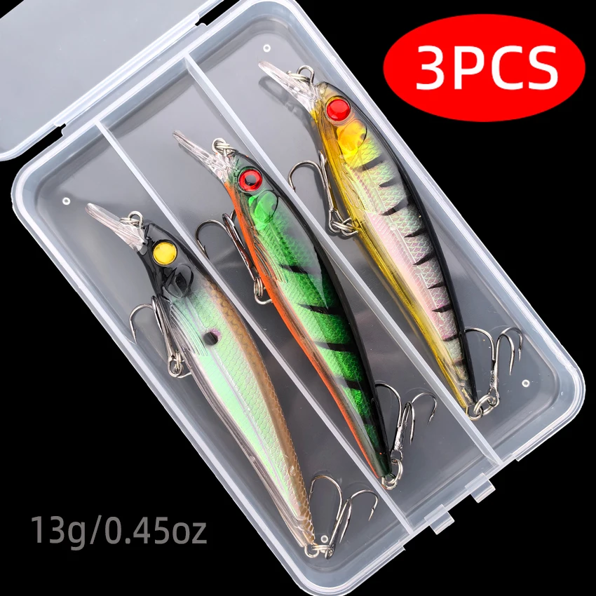 Aorace 3PCS Vissen Lokt 11cm 13g Minnow Wobblers Plastic Kunstaas Met Haak voor Bass Pike karper Swimbait Visgerei doos