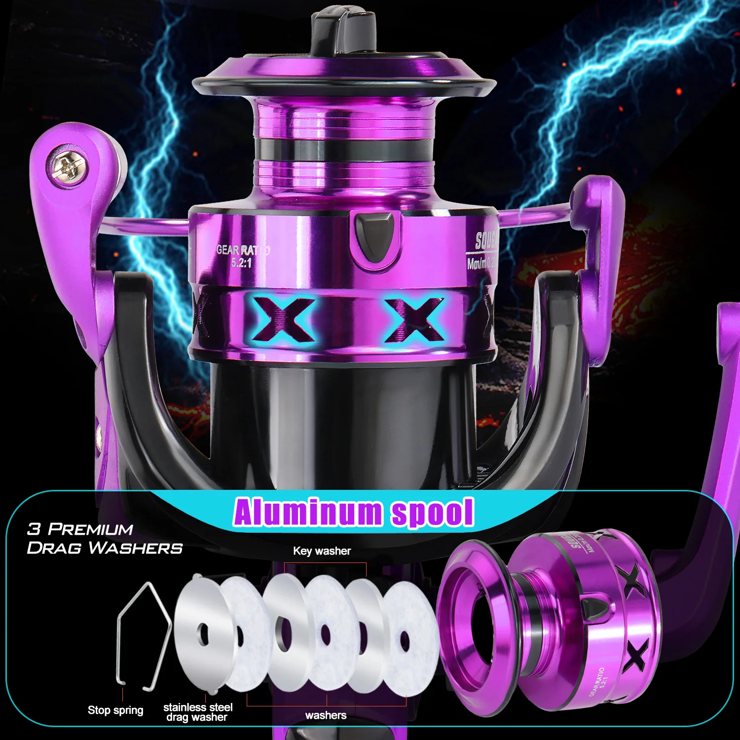 Sougayilang Carrete Giratorio 5.2:1 – Metal para Pesca en Agua Salada - imagen 5