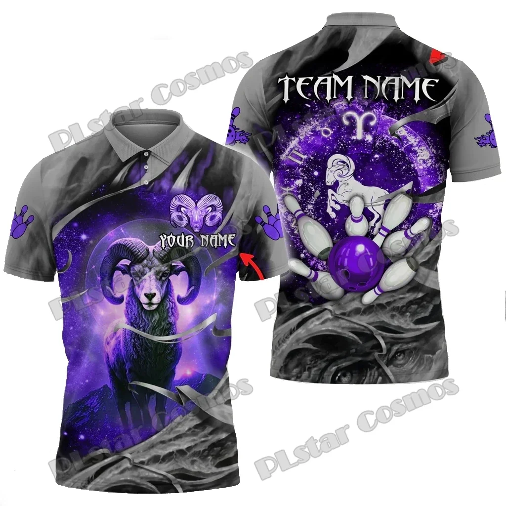 Bolos y alfileres símbolo de Aries nombre personalizado impreso en 3D Polos para hombre verano Casual Unisex Polo Premium PLP58 - imagen 3