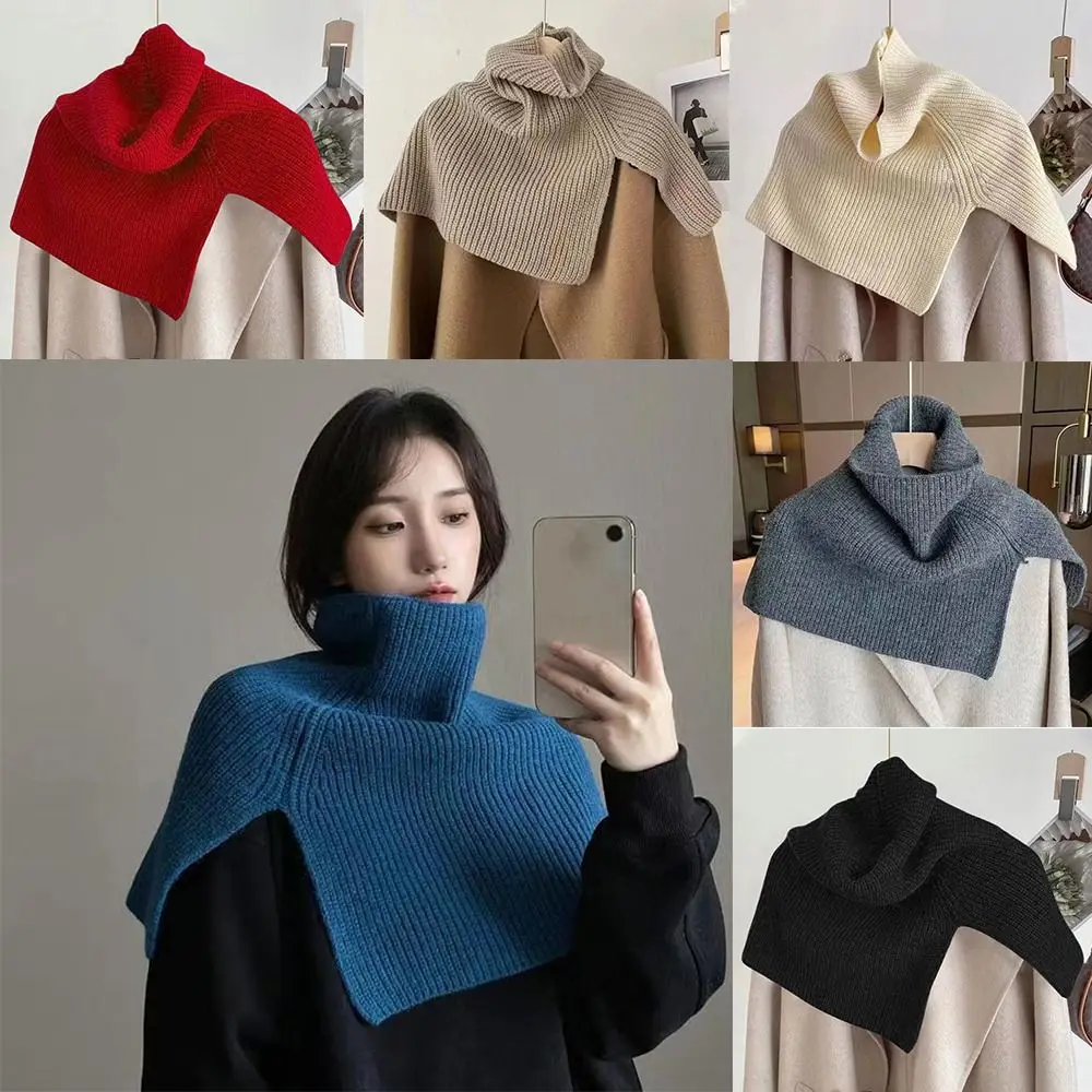 Bufanda de punto envolvente de color sólido para invierno con correa tejida - imagen 3