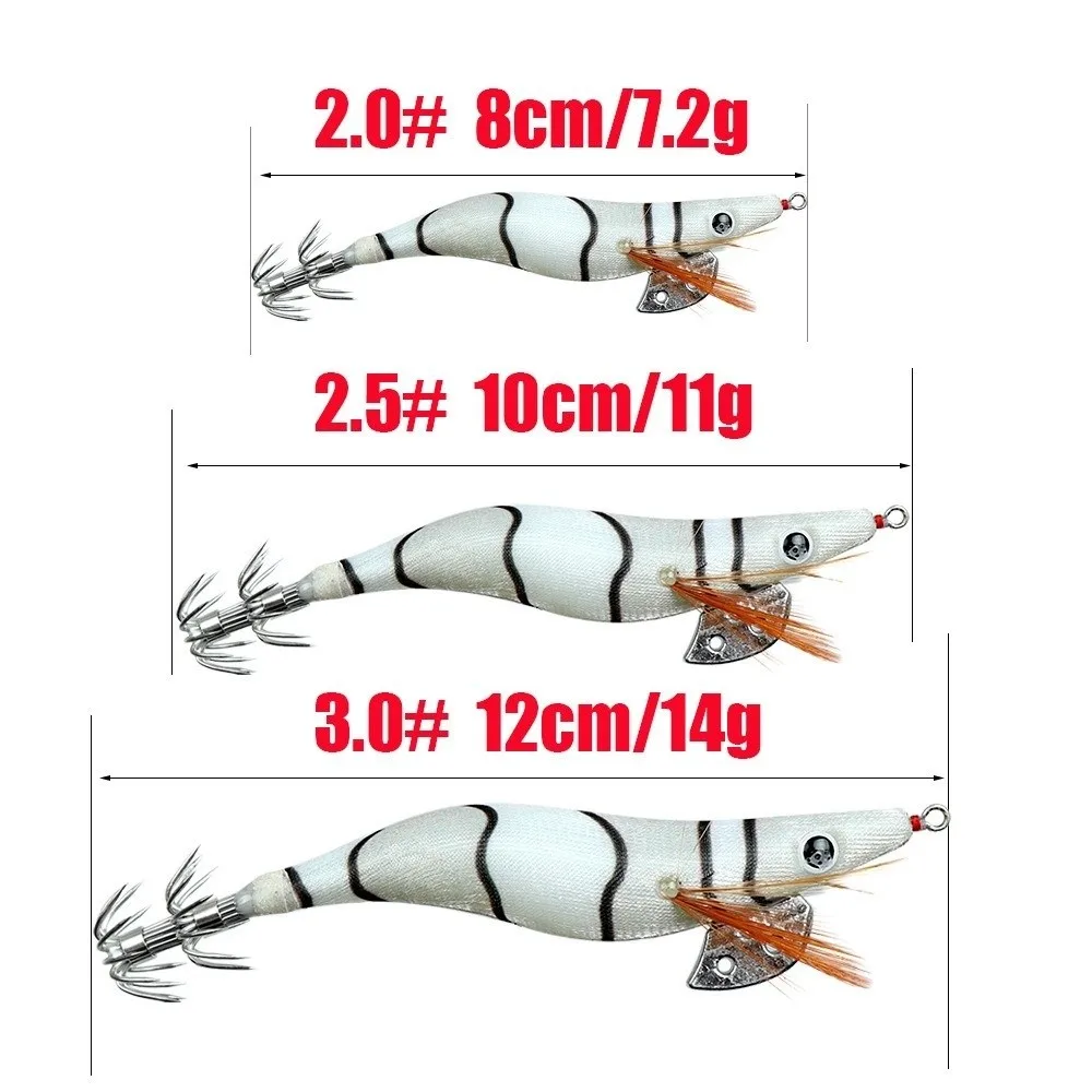 Camarones gambas 2,5 # Jig de calamar 11g 10cm cebo duro señuelo de pesca luminoso de madera pesca en aguas profundas - imagen 2