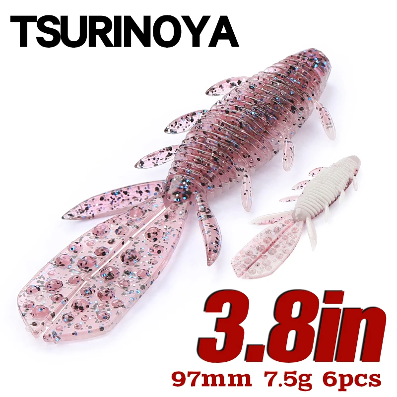 TSURINOYA NEBULA 3,8 pulgadas 6 uds señuelo suave para camarones juego de lubina fuelle señuelo de pesca silicona Artificial agregar sal cebos de gusano Lucio