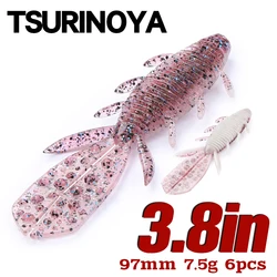 TSURINOYA NEBULA 3,8 pulgadas 6 uds señuelo suave para camarones juego de lubina fuelle señuelo de pesca silicona Artificial agregar sal cebos de gusano Lucio