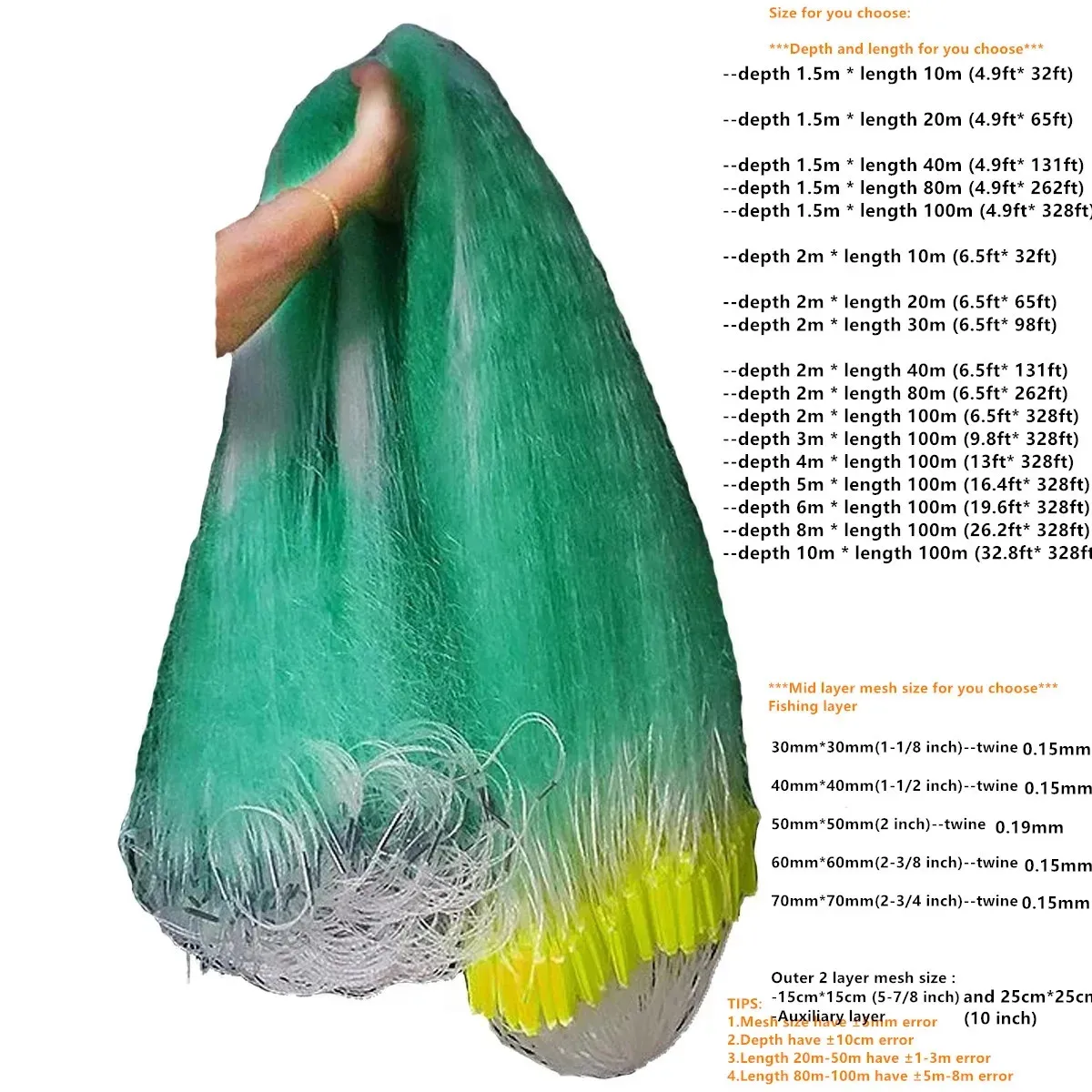 Red De Pesca De 1,5 m a 10m, malla De plomo De Length10m-100m, 30mm-70mm, monofilamento De nailon, red De enmalle - imagen 2