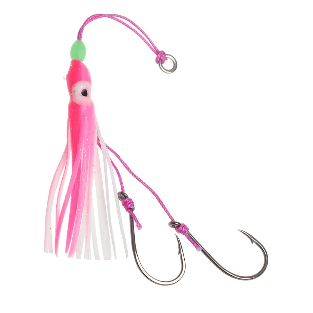 Señuelo de falda de calamar, 2 piezas, 6cm/10cm/12cm, cuentas luminosas, gancho de púas dobles, calamar, pargo, anzuelo de plantilla Flexible, señuelos suaves - imagen 5