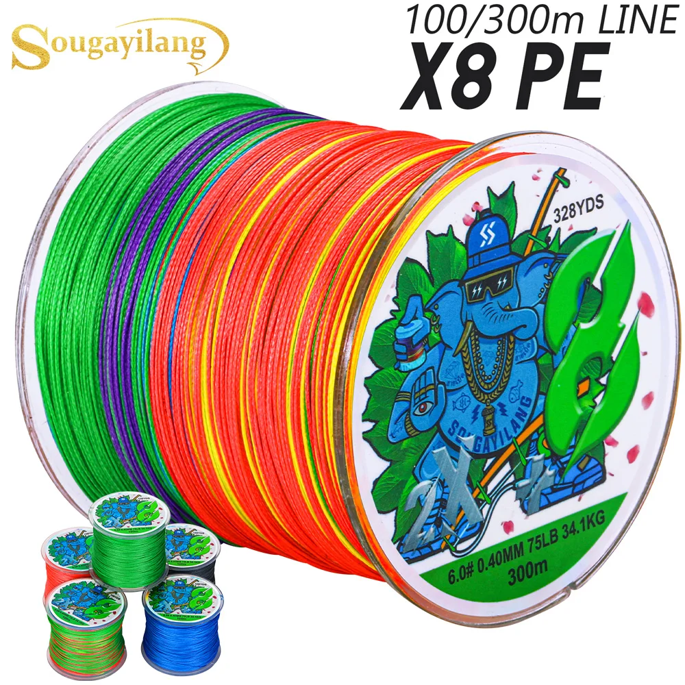 Sougayilang X8 100/300m línea de Pesca trenzada arrastre 16 ~ 75Lb línea japonesa de PE para agua dulce accesorios de Pesca de agua salada Pesca
