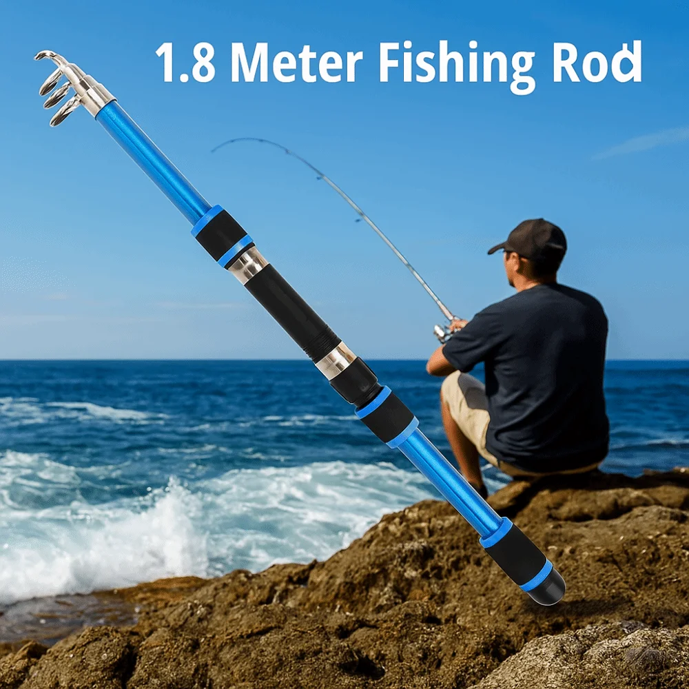 Caña de pescar telescópica portátil, Mini caña de pescar giratoria dura, almacenamiento de 45cm, práctica caña de pescar, aparejos de pesca