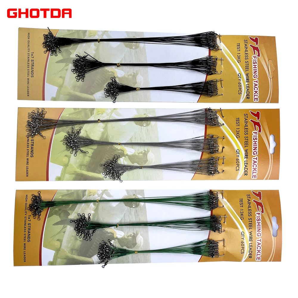 Líder de pesca antimordedura, línea de alambre de acero de titanio, líder de alambre de acero con accesorio giratorio de pesca, 60 piezas - imagen 5