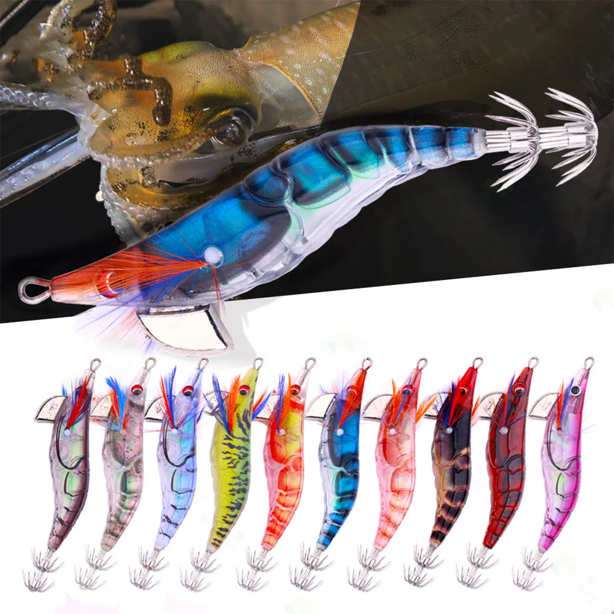 Cebo de calamar Egi, señuelos artificiales de Jigging, 10cm, 12g, anzuelos de calamar de hundimiento lento, pesca en el mar, pulpo, sepia, aparejos luminosos - imagen 2