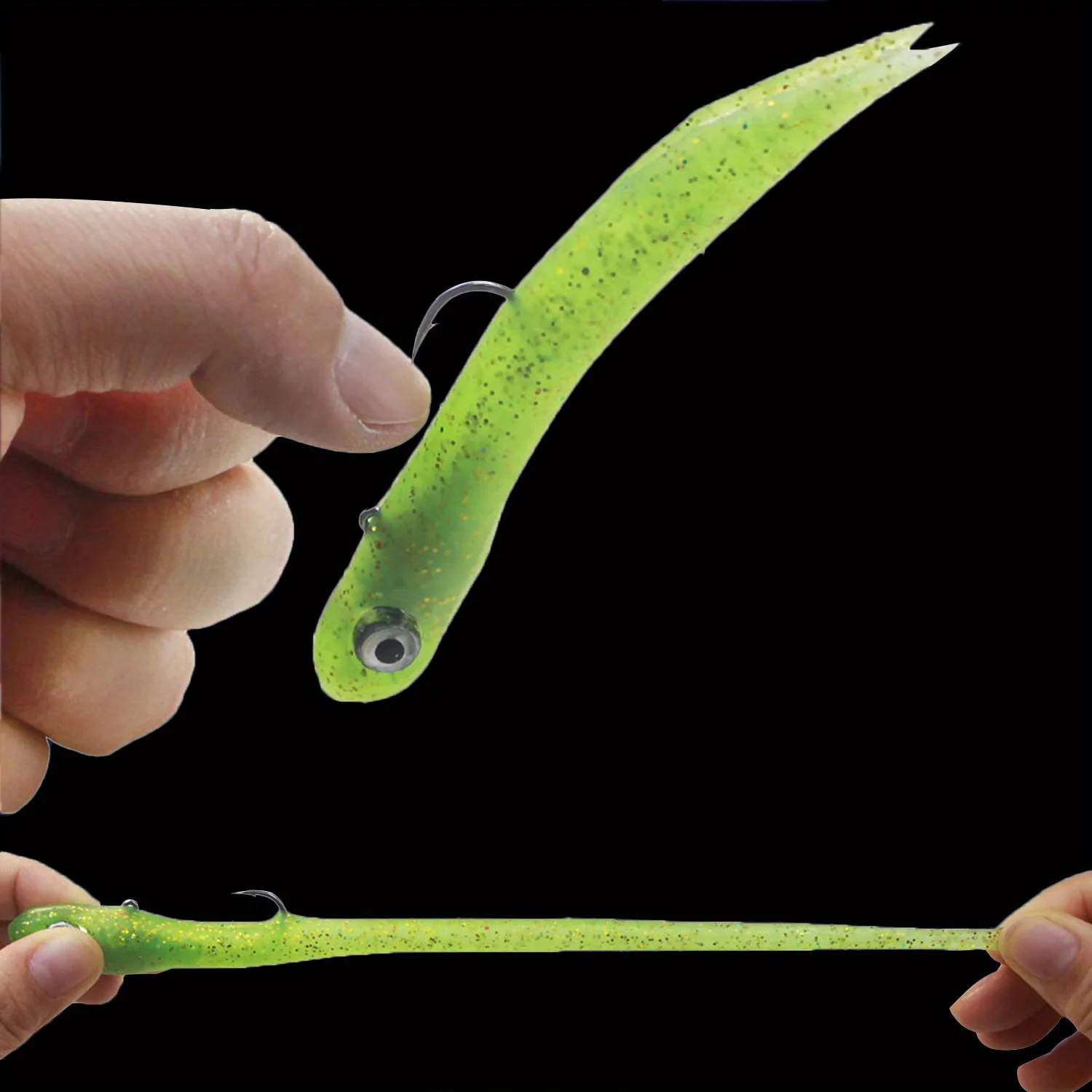 ANFS 2 uds Kit de señuelos blandos 3D ojo señuelo de pesca juego de señuelos de silicona cebo Artificial gusano - imagen 5