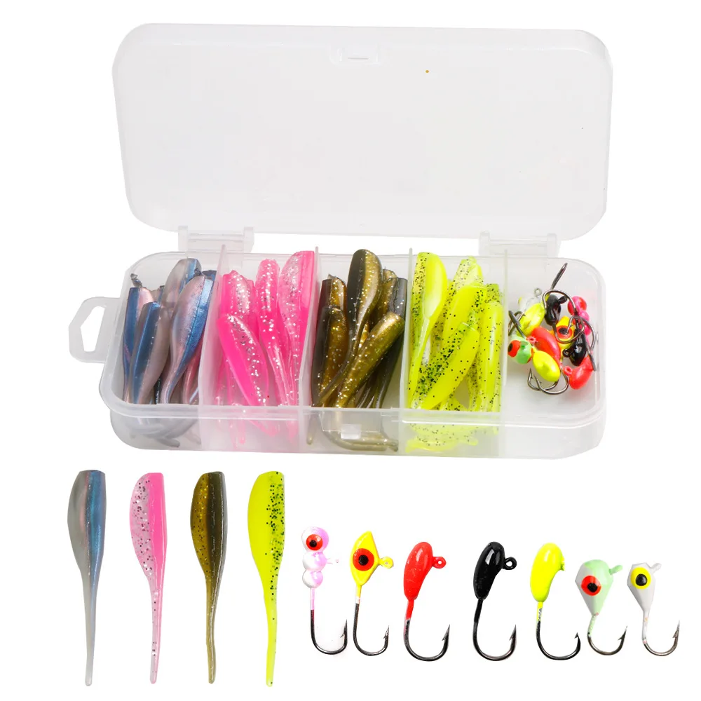 Kit de pesca de silicona suave, juego de señuelos, plantilla de Metal con caja, Swimbait Wobblers para Streamer, accesorios de aparejos de pesca de mar - imagen 2