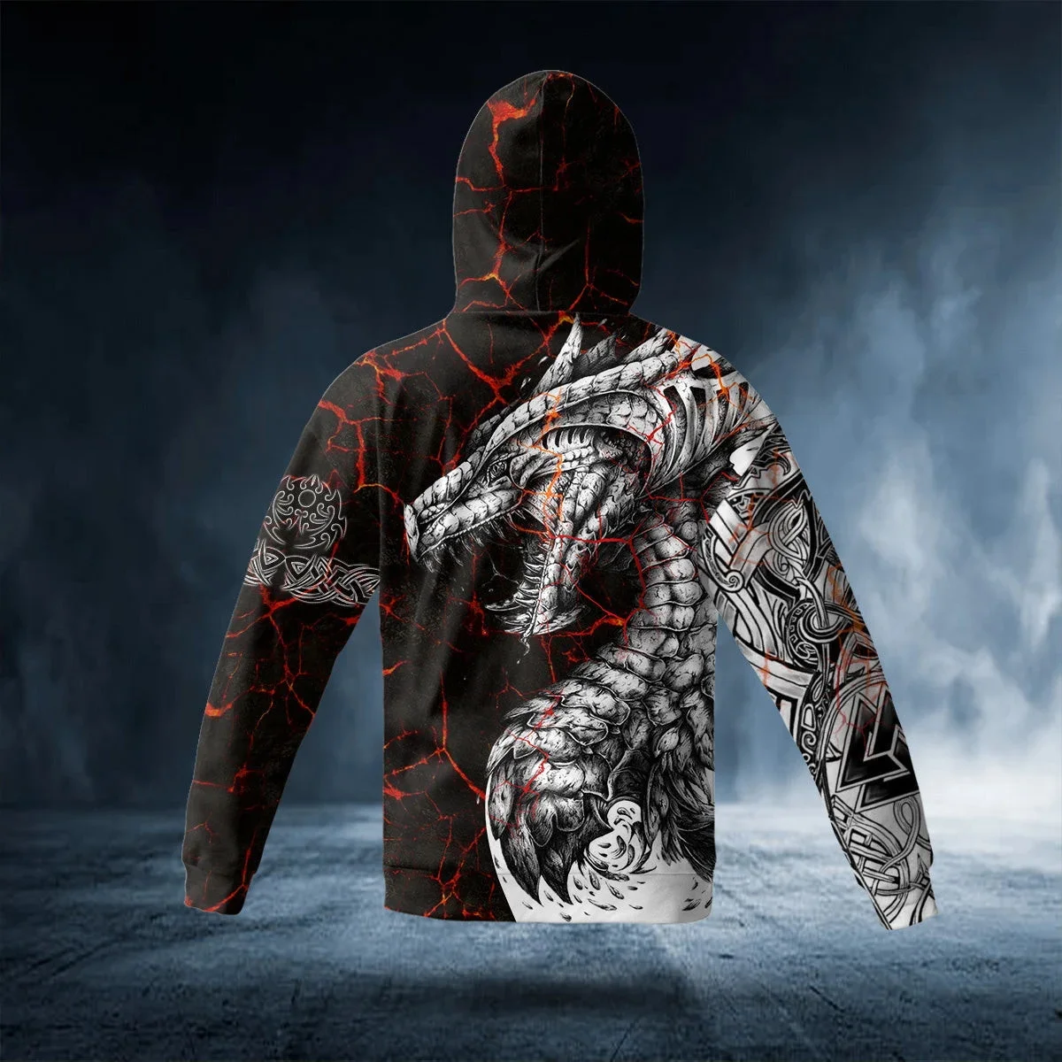 Blanco y negro tatuaje dragón 3D completamente estampado adulto cuello polaina Sudadera con capucha invierno Unisex Casual cálido grueso Sudadera con capucha con máscara ZZ01 - imagen 3