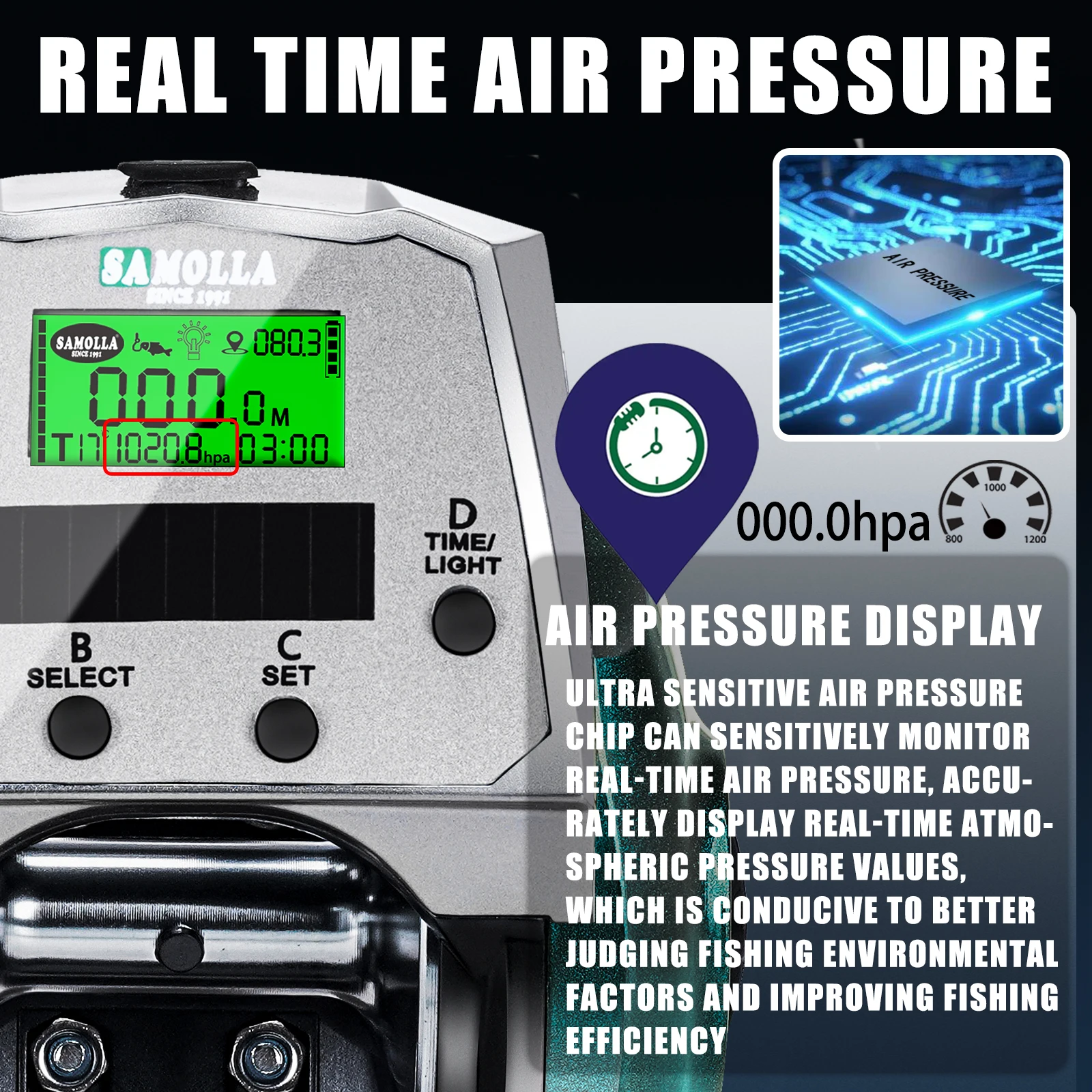 SAMOLLA nuevo carrete de pesca electrónico grande mar Solar + carga USB pantalla grande temperatura/presión de aire carrete de Baitcasting - imagen 5