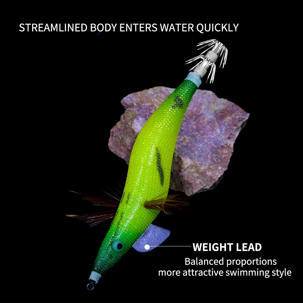 Anzuelo de calamar de madera para pesca de agua salada, luminoso de señuelo 3,5g, anzuelo Wth, plomo, plomo, ojos 3D, pulpo, sepia - imagen 3