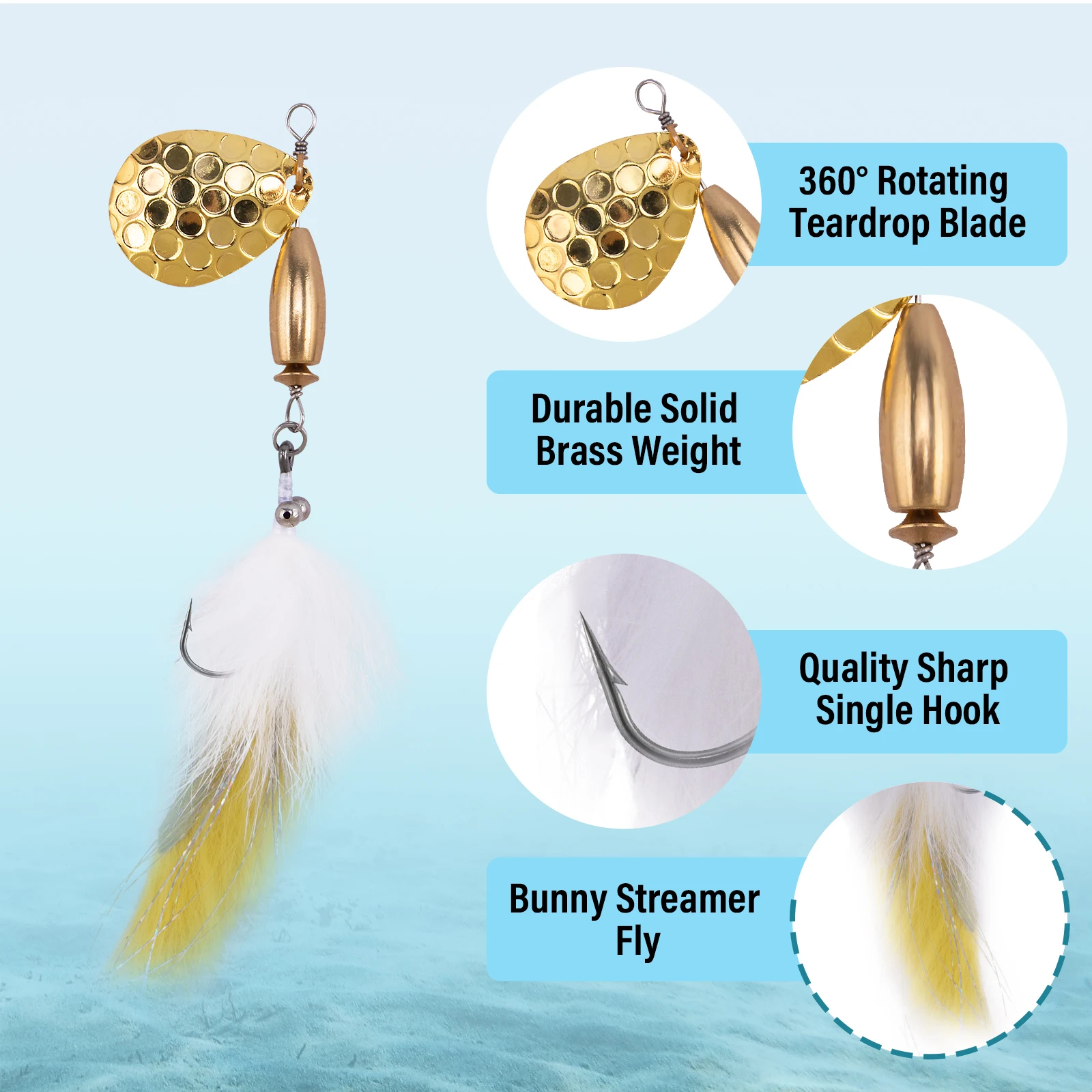 5 uds Spinner de pesca Bunny Streamer Fly Spinner Spinnbait en línea con cola de gallo emplumada gancho único 12,23g para trucha lubina - imagen 4