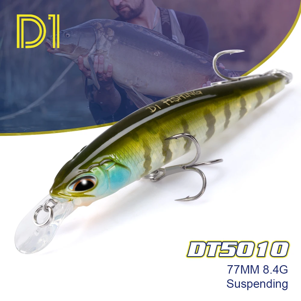 Señuelo de pesca de pececillo suspendido D1, 65mm, 5g, 77mm, 8,4g, Hover Fry Wobblers, cebo duro, aparejos de pesca Jerkbait para Lucio DT5010 - imagen 2