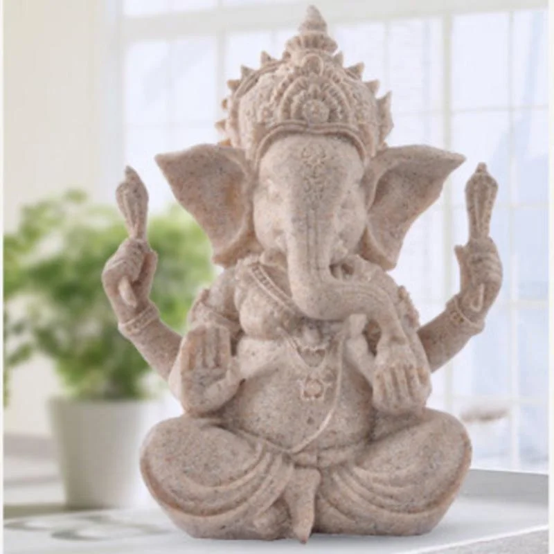 Estatua de elefante de Buda Ganesha de arenisca, escultura hecha a mano, estatuilla de elefante, accesorios de decoración del hogar - imagen 5